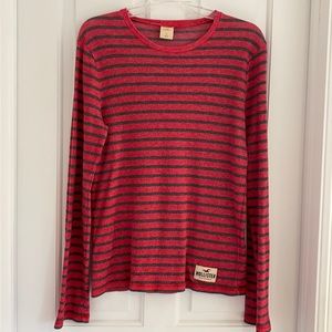 Hollister lightweight crewneck striped sweater red and gray